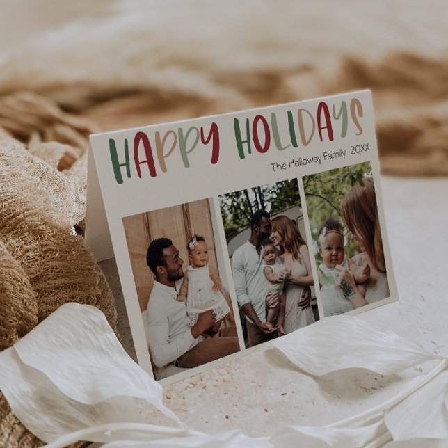 Grönt Färgfyllt Glad helg med tre foto (Skapare uppladdad)