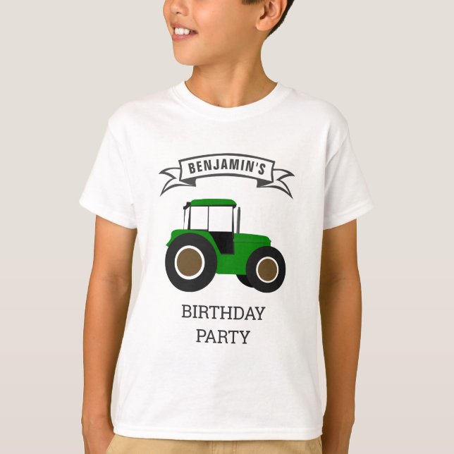 Grönt Farm Tractor Barns födelsedag Party T Shirt (Framsida)