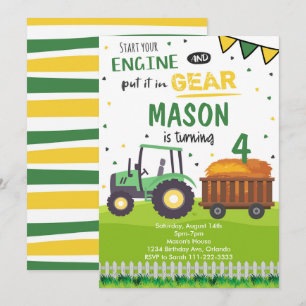 Grönt Farm Tractor Birthday Call Inbjudningar
