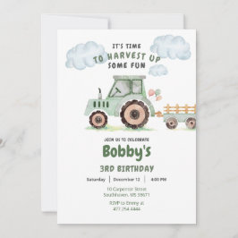 Grönt Farm Tractor Boys any Age Birthday Inbjudningar