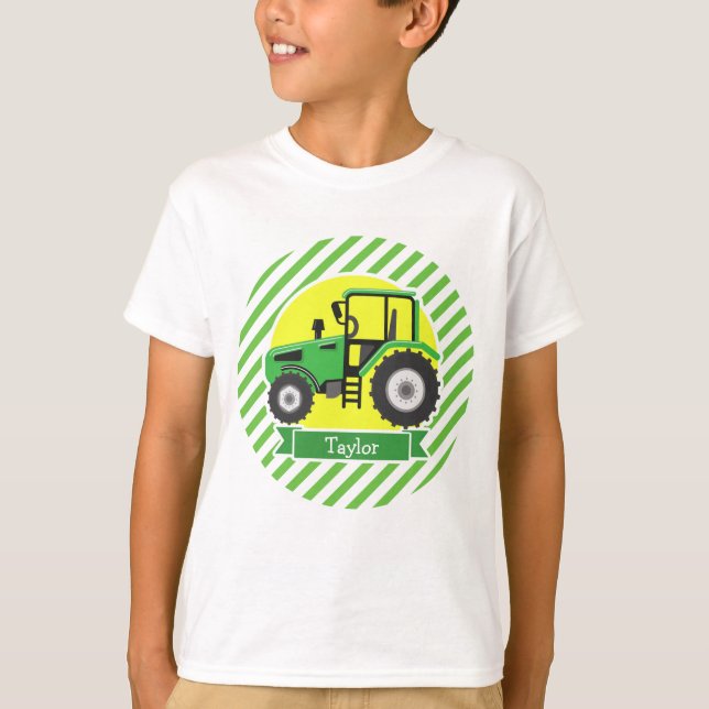 Grönt Farm Tractor med Gult; Grönt & vit Tee (Framsida)
