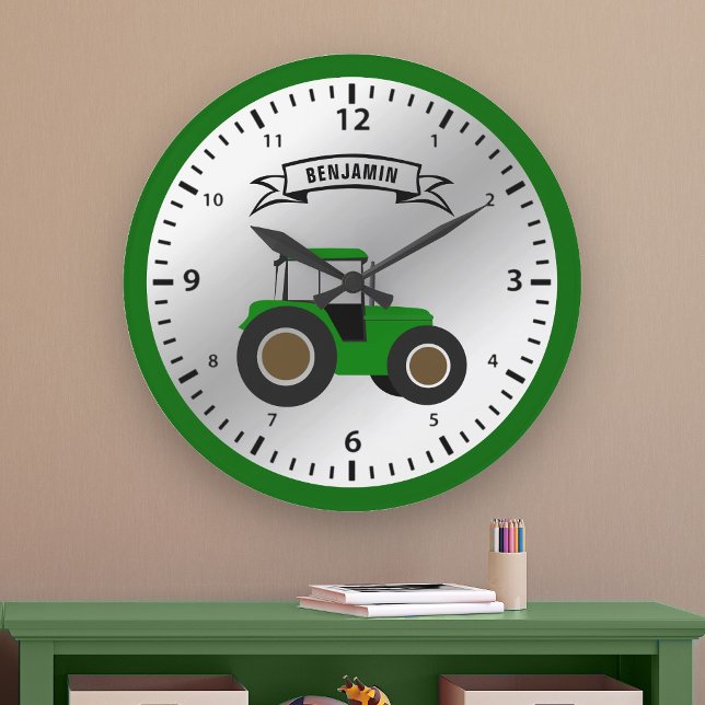 Grönt Farm Tractor Personlig Kids Room Namn Stor Klocka (Skapare uppladdad)