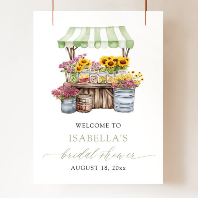 Grönt färsk av Möhippan på marknaden Välkommen Poster (Green She's Fresh Off the Market Bridal Shower Welcome Sign)