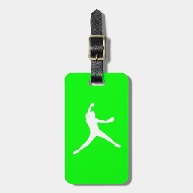 Grönt Fastpitch Silhouette Luggage Tag Bagagebricka (Vertikal Framsida)