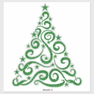 Grönt Faux Glitter Jul Swirl Träd Klistermärken