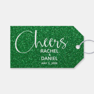 Grönt Faux Glitter Wedding Favor Presentetikett