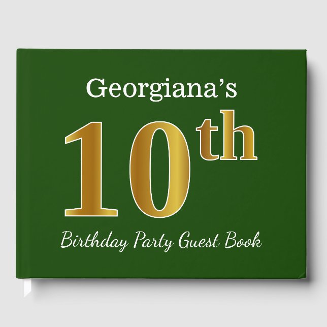Grönt, Faux Guld 10:e Födelsedagsfesten + anpassat Gästböcker (Framsida)