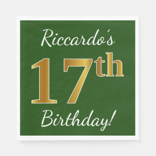 Grönt, Faux Guld 17th Birthday + Custom Name Pappersservett