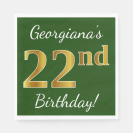 Grönt, faux Guld 22:a födelsedagen + eget namn Pappersservett