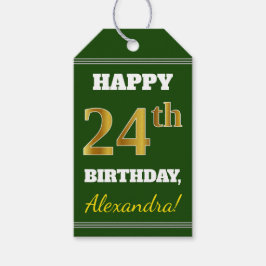 Grönt, faux Guld 24:e födelsedagen + eget namn Presentetikett