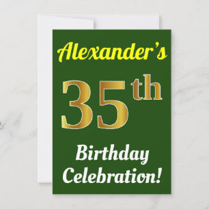 Grönt, Faux Guld 35e Birthday Firation + Namn Inbjudningar