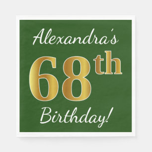 Grönt, Faux Guld 68th Birthday + Custom Name Pappersservett