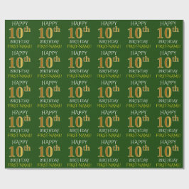 Grönt, Faux Guld "LYCKLIG 10:e BIRTHDAY" Presentpapper