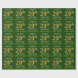 Grönt, Faux Guld "LYCKLIG 20:e BIRTHDAY" Presentpapper