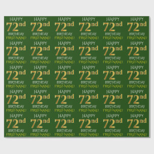 Grönt, Faux Guld "LYCKLIG 72:a BIRTHDAY" Presentpapper