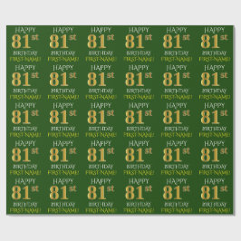 Grönt, Faux Guld "LYCKLIG 81:a BIRTHDAY" Presentpapper