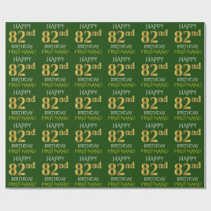 Grönt, Faux Guld "LYCKLIG 82:a BIRTHDAY" Presentpapper