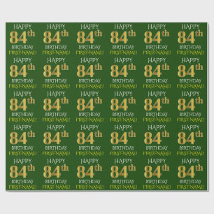 Grönt, Faux Guld "LYCKLIG 84:e BIRTHDAY" Presentpapper