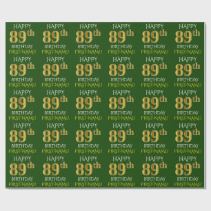 Grönt, Faux Guld "LYCKLIG 89:e BIRTHDAY" Presentpapper