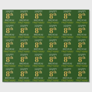 Grönt, Faux Guld "LYCKLIG 8 BIRTHDAY" Presentpapper