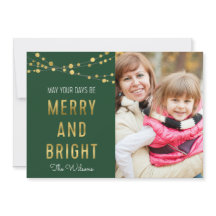 Grönt, Faux Guld Merry & Bright Ljus Photo