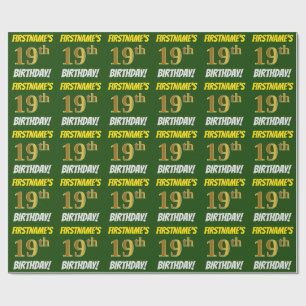 Grönt, Faux/Imitation Guld, "19:e BIRTHDAY" Presentpapper