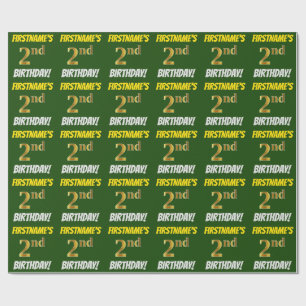 Grönt, Faux/Imitation Guld, "2nd BIRTHDAY" Presentpapper