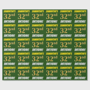 Grönt, Faux/Imitation Guld, "32:a BIRTHDAY" Presentpapper