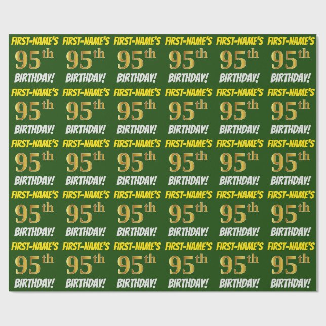 Grönt, Faux/Imitation Guld, 95:e BIRTHDAY Presentpapper (Platt)