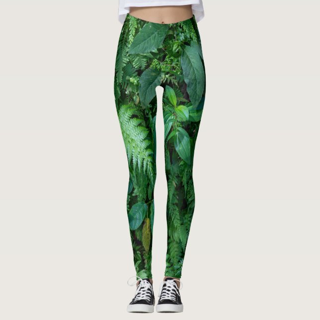 Grönt Fern Grass Foliage Struktur Leggings (Framsida)