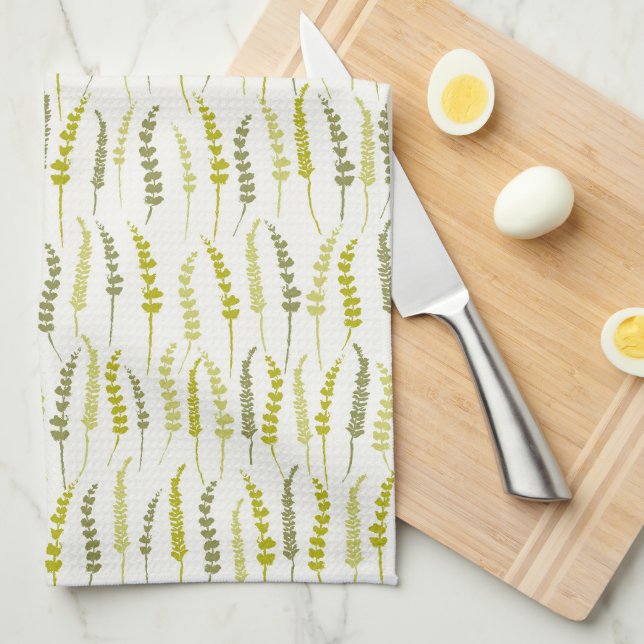 Grönt Fern Print for Natural Kitchen Kökshandduk (Vikt i Fjärdedel)