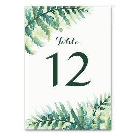 Grönt Fern Watercolor Bröllop Bordsnummer