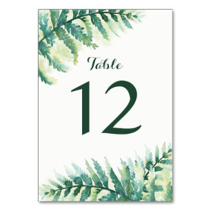 Grönt Fern Watercolor Bröllop Bordsnummer
