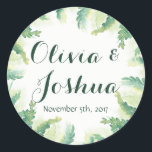 Grönt Fern Watercolor Wedding Stickers Runt Klistermärke<br><div class="desc">De här bröllopsklistermärkena har grönt vattenfärgsfärgen fern löv. Du kan anpassa dessa klistermärken med namn och bröllop-datumet. Klicka på knappen "Anpassa" om du vill ha fler alternativ om du vill ändra teckensnittet storlekt eller om du vill lägga till ytterligare text. Dessa klistermärken är idealiska för använda som klistermärken eller för...</div>