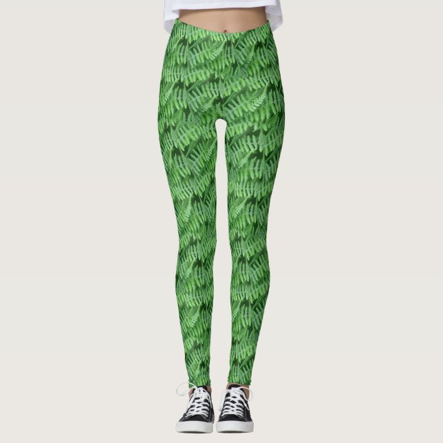 Grönt Ferns Nature Mönster Leggings (Framsida)