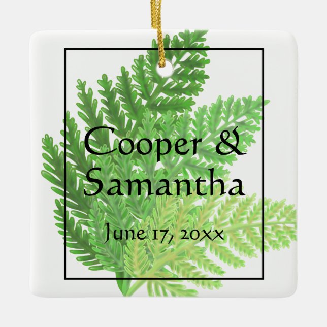 Grönt Ferns-skog botanisk Julgransprydnad Keramik (Framsida)