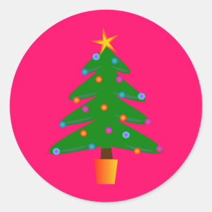 Grönt Festive Julgran Runt Klistermärke