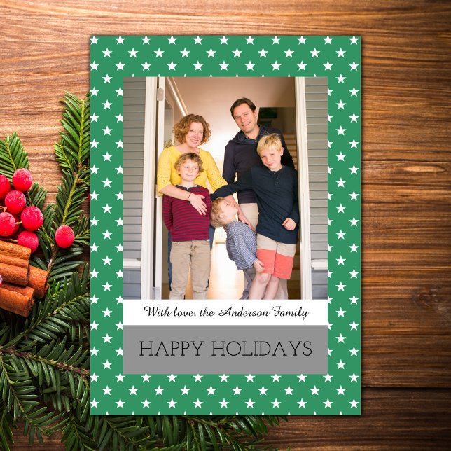 Grönt Festive Stars-Helgdag - fotopatkort Julkort (Green Festive Stars Holiday Photo Card)