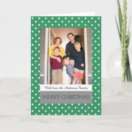 Grönt Festive Stars Helgdag Photo Greeting Card Helgkort