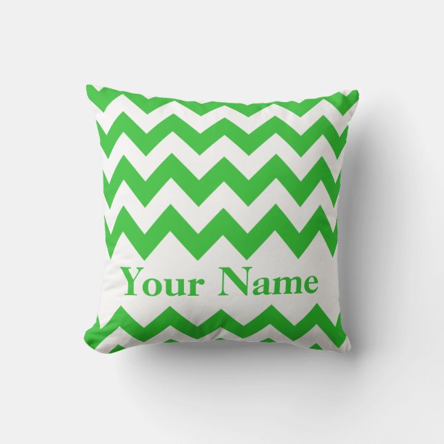 Grönt Fet Chevron med monogram Kudde (Framsida)
