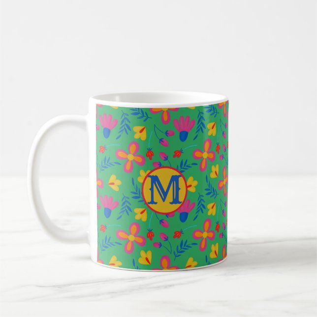 Grönt Fiesta-Blommigten Anpassad initial Kaffemugg (Vänster)