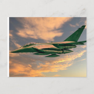 Grönt Fighter Jet-flygplan Vykort