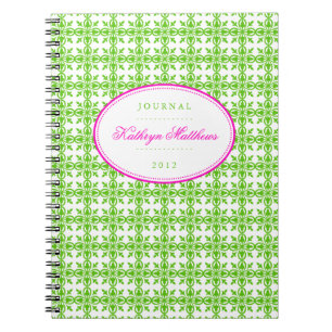 Grönt filigree mönster shock rosa oval journal anteckningsbok