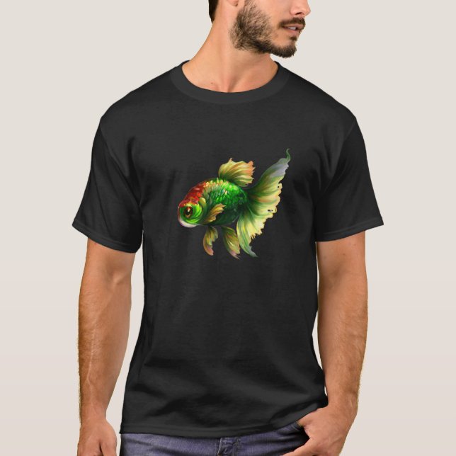 Grönt Finare Fantail Goldfish T Shirt (Framsida)