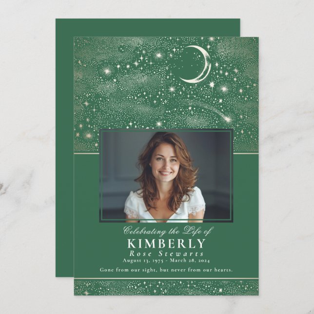 Grönt Firande i livets begravningsfotot Inbjudningar (Fram/baksida)