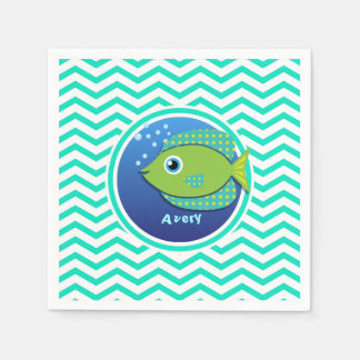 Grönt Fish; Aqua Grönt Chevron Pappersservett