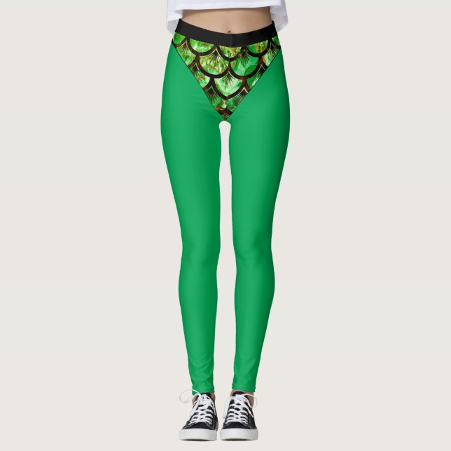 Grönt Fish  Bikini Leggings (Framsida)