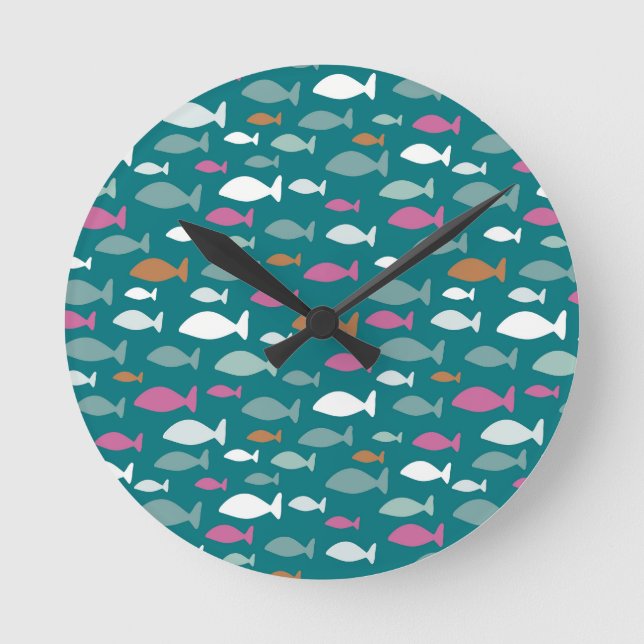 Grönt Fish Shoal Rund Klocka (Framsida)
