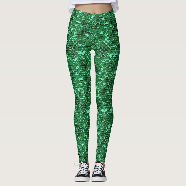 Grönt Fisk  Sjöjungfru Leggings Ariel Inspired (Framsida)
