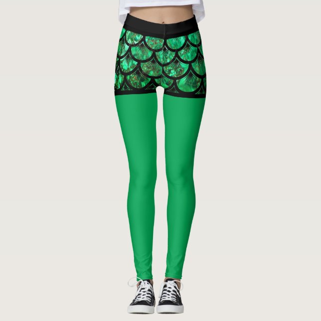 Grönt Fiskar  Kort Leggings (Framsida)